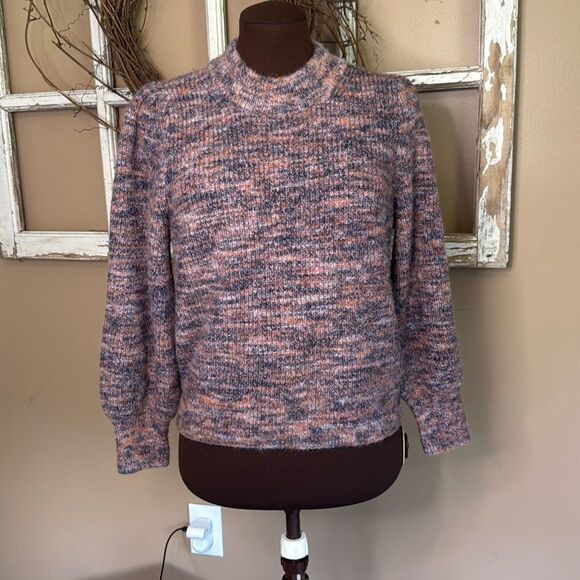 Madewell Eaton space dyed puff sleeve sweater womens size medium pink gray mock - Picture 1 of 8